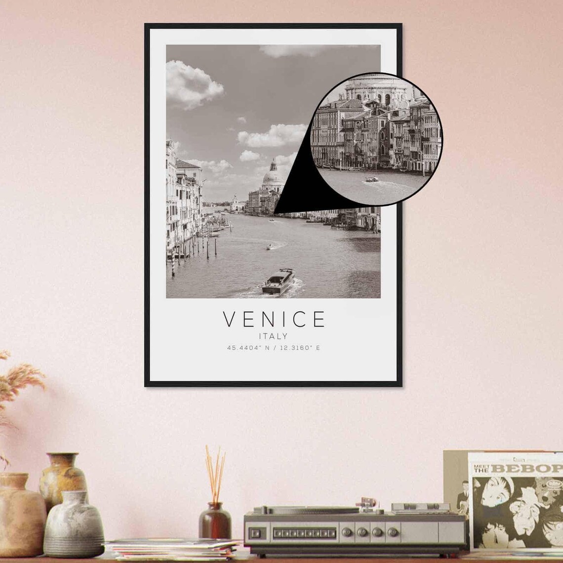 Venice Italy Grand Canal Water Taxi Boats Black White Poster - Image 4