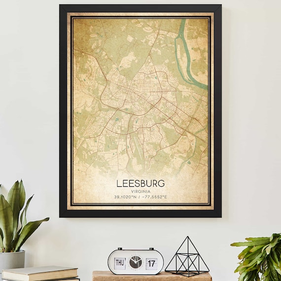 Leesburg Virginia Vintage City Map Antique Style Wall Decor Poster