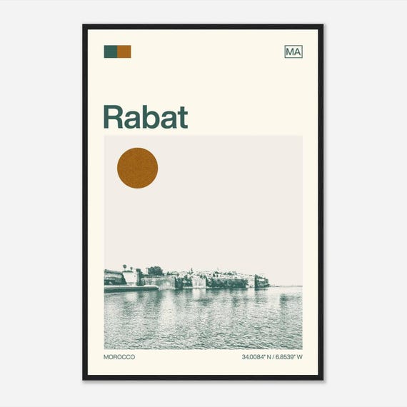Rabat Morocco Minimalist Monochrome Travel Photo Poster