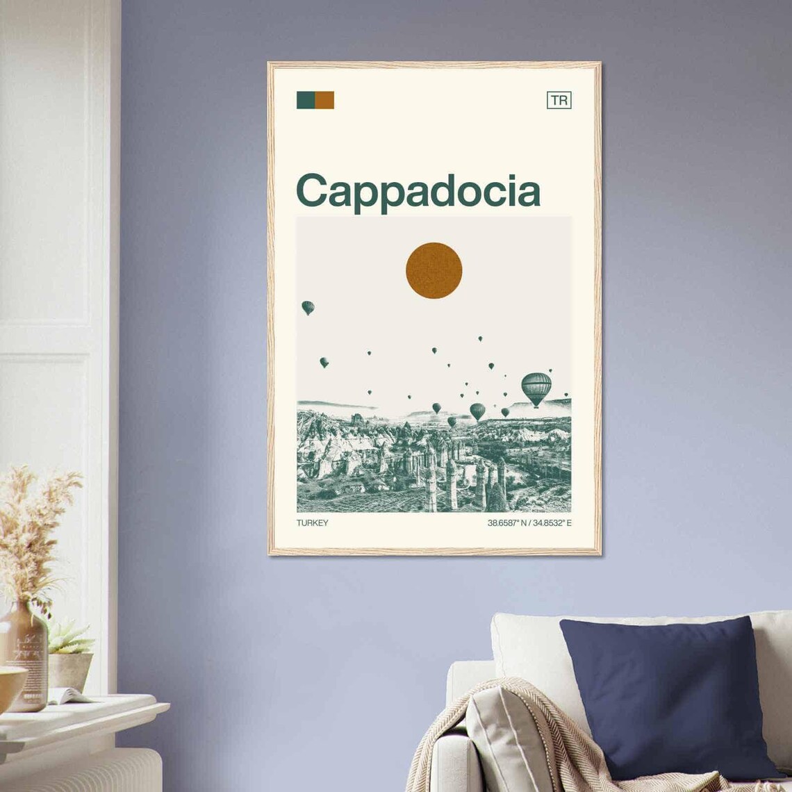 Cappadocia Turkey Hot Air Balloon Valley Duotone Travel Poster - Image 2