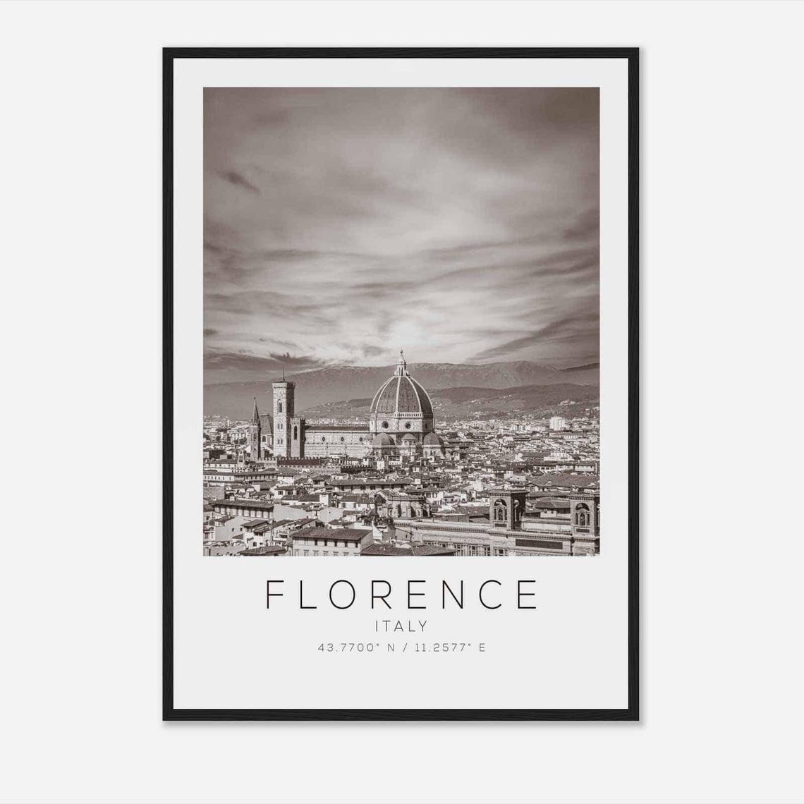 Florence Italy Duomo Cathedral Black and White Travel Poster