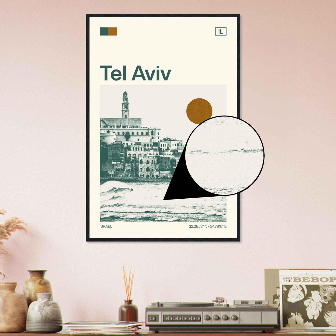 Tel Aviv Israel Old Jaffa Coast Surfers Vintage Travel Poster - Image 4