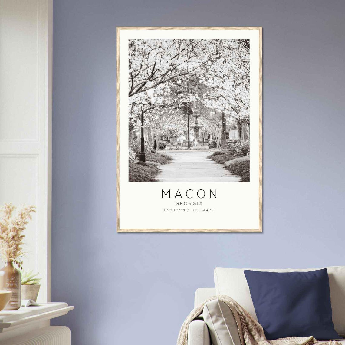 Macon Georgia Cherry Blossom Park Fountain Black And White Poster - Image 2
