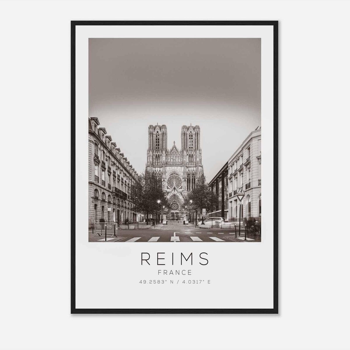 Reims France Gothic Cathedral Black and White Vintage Photo Poster