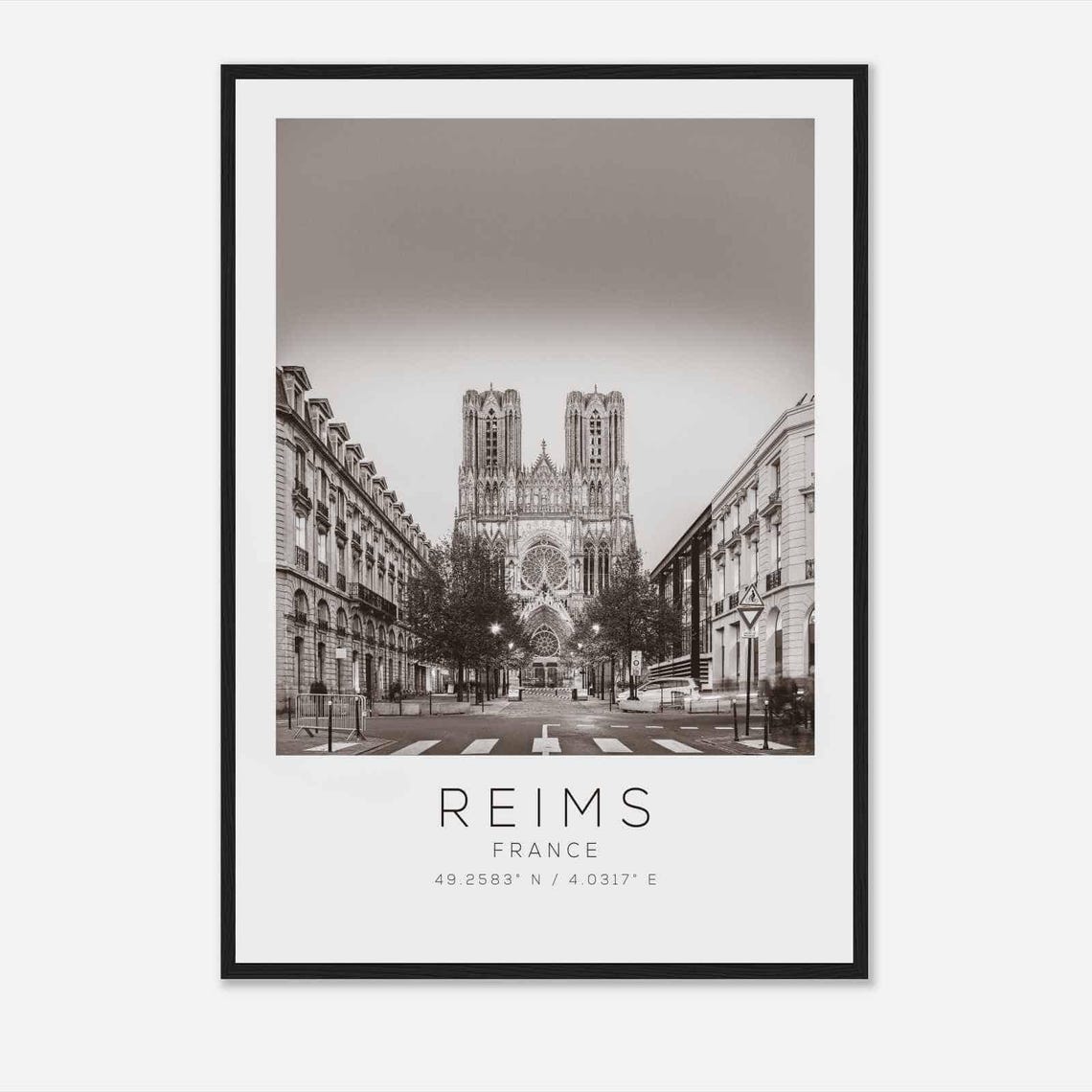 Reims France Travel Photo Poster Bw Reims Travel Print Minimalist Travel Poster Print