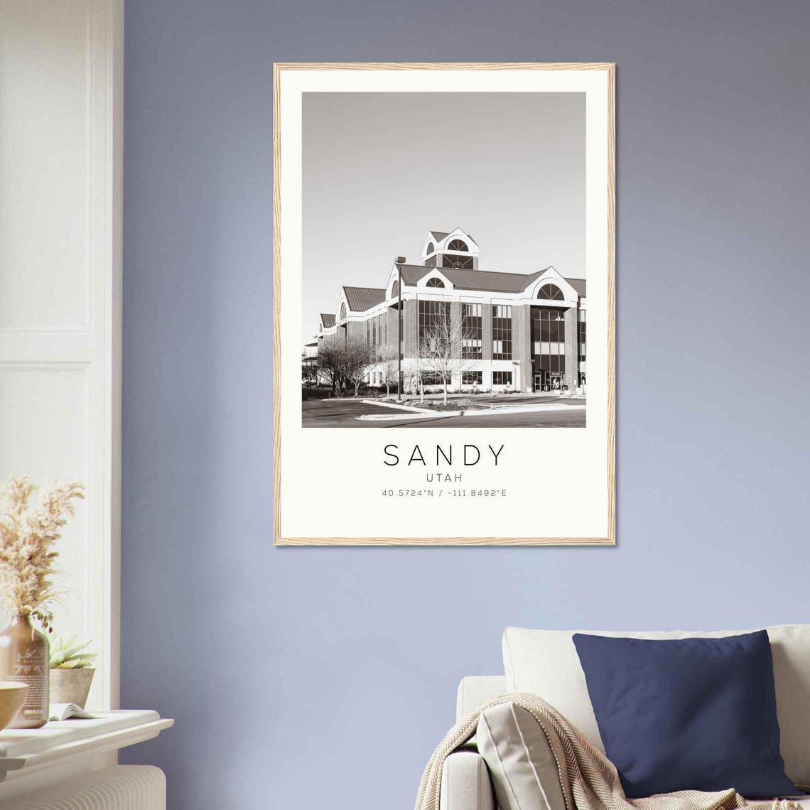 Sandy Utah City Hall Building Architecture Monochrome Poster - Image 2