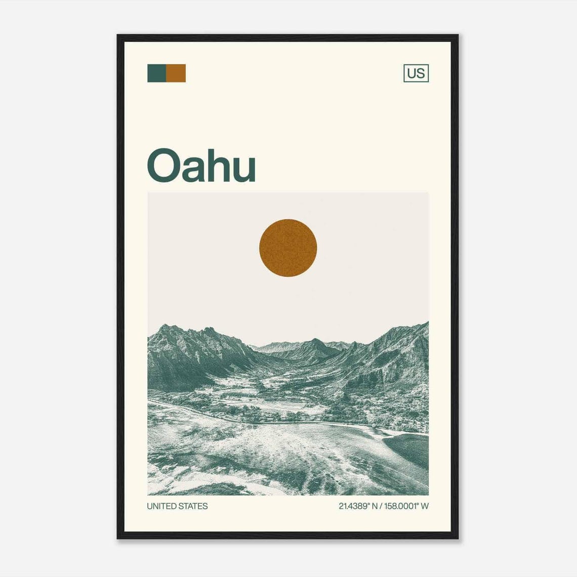 Oahu United States Mountain Valley Coast Minimalist Travel Poster