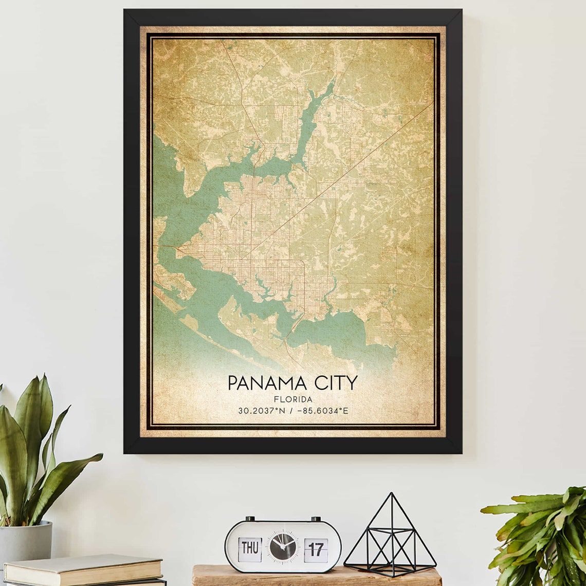 Vintage Panama City Florida Coastal Street Map Coordinates Poster