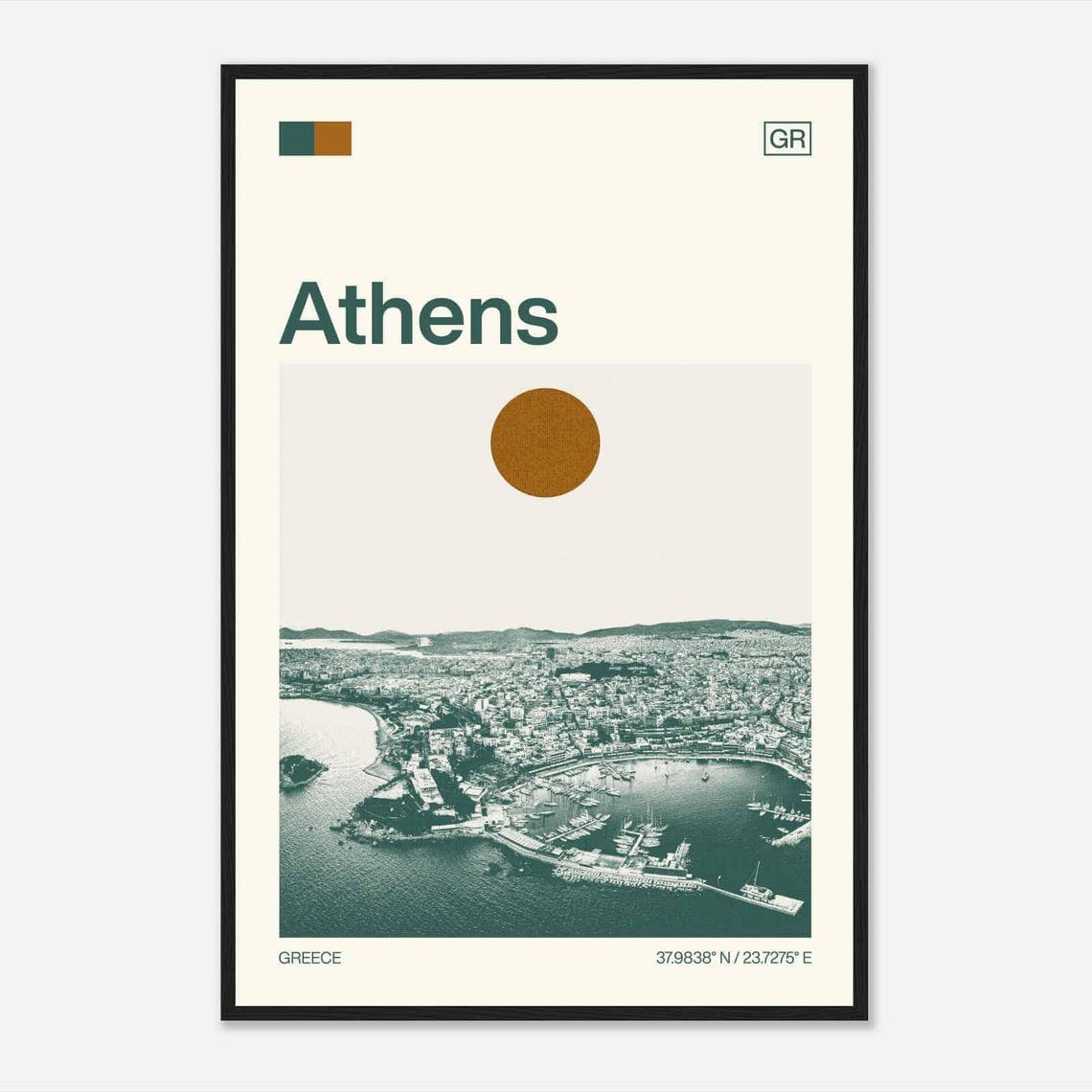 Athens Greece Harbor and Marina Aerial Duotone Travel Poster