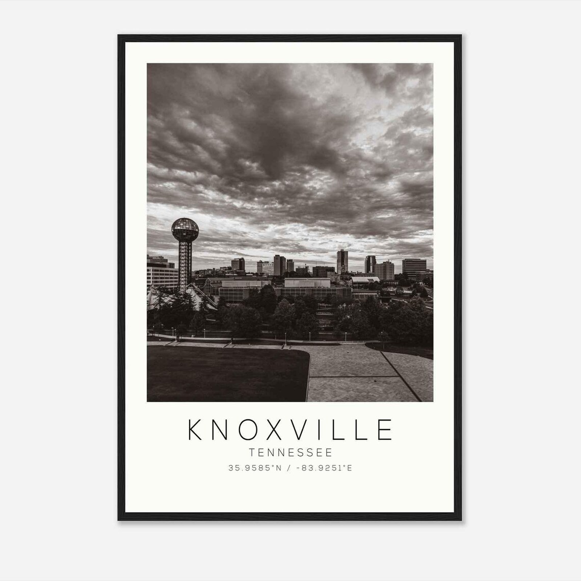 Knoxville Tennessee Sunsphere Skyline Black White Photo Poster