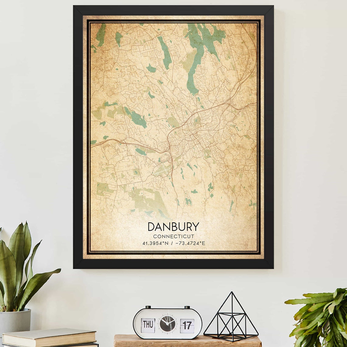 Danbury Connecticut Vintage Map Poster City Streets Coordinates Gift