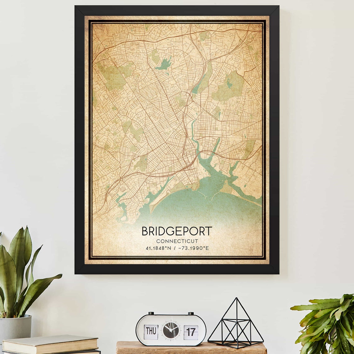 Bridgeport Connecticut Vintage City Map Poster with Coordinate Details