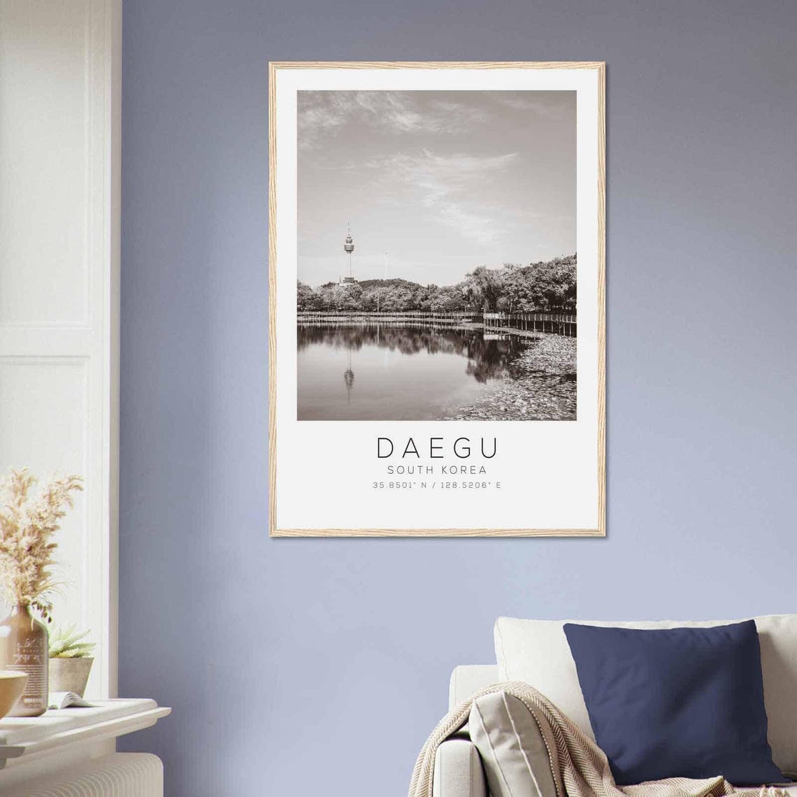Daegu South Korea Minimalist Black and White Lake Reflection Poster - Image 2