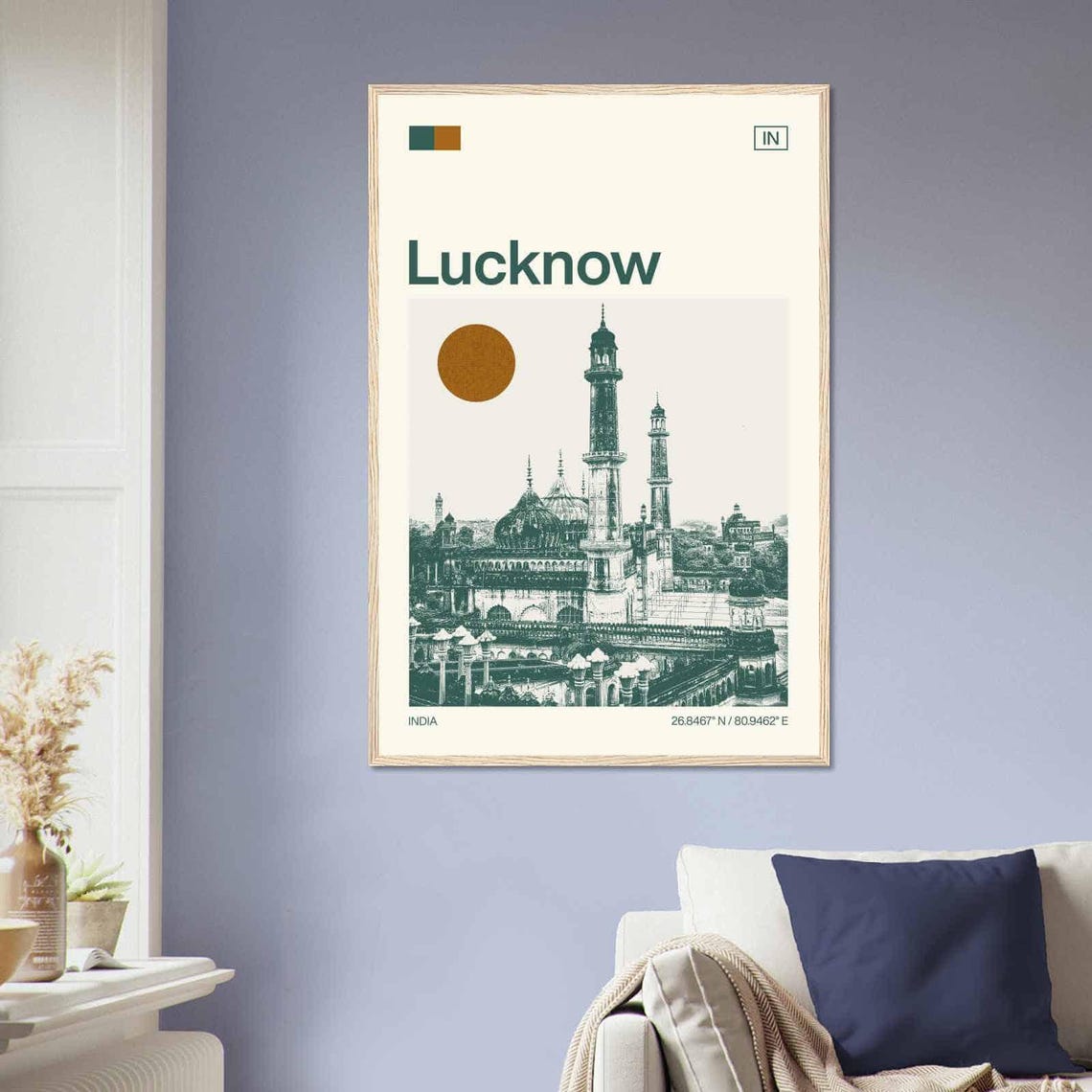 Lucknow India Modern Minimalist Mosque Domes Minarets Art Poster - Image 2