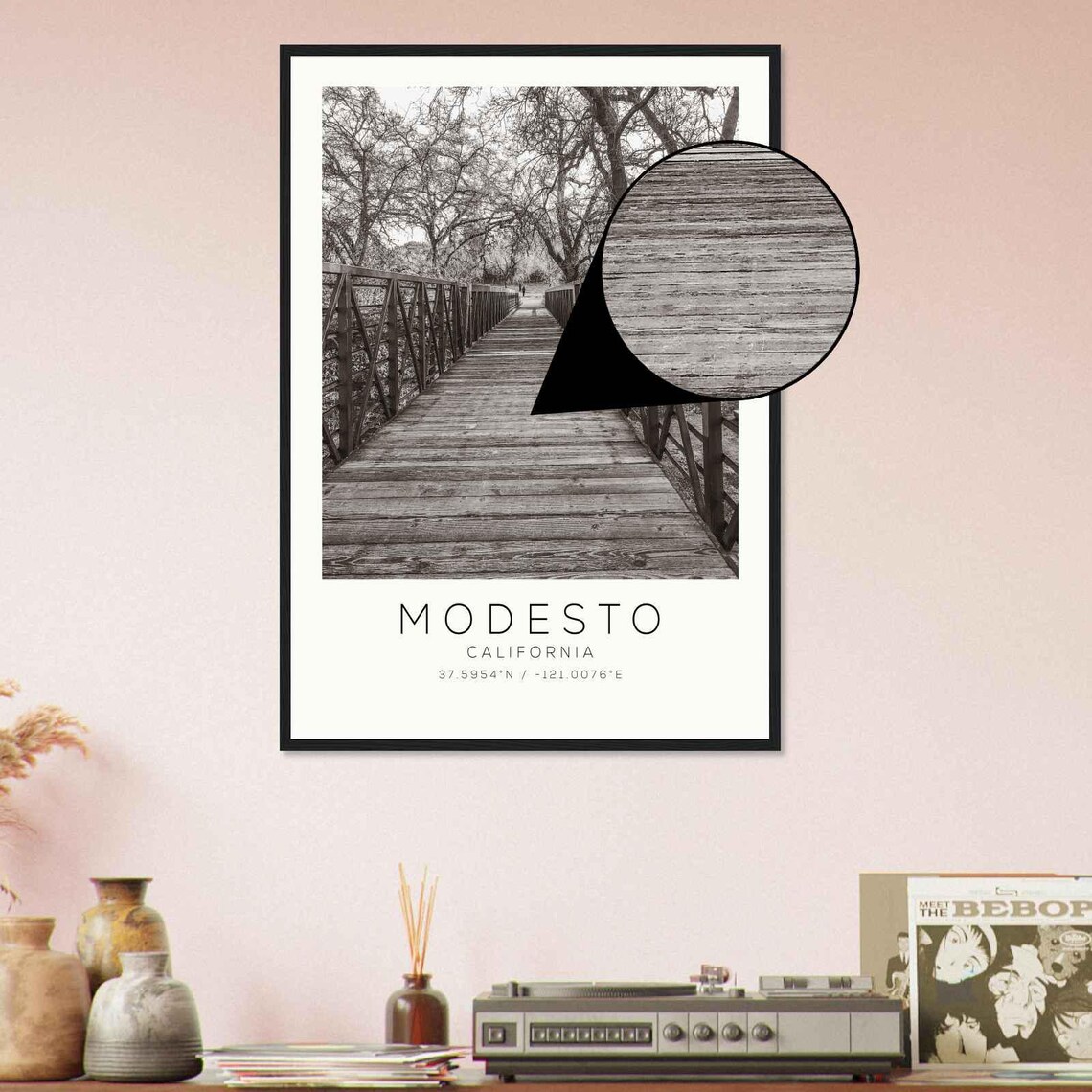 Modesto California Wooden Footbridge Trail Minimalist Travel Poster - Image 4