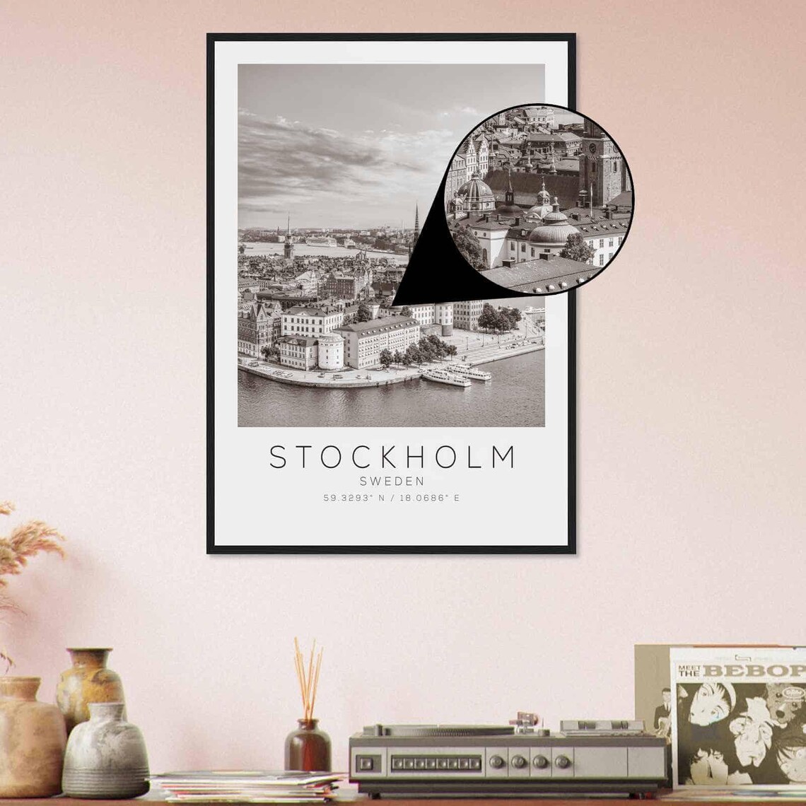 Stockholm Sweden Gamla Stan Aerial Harbor Black and White Photo Poster - Image 4