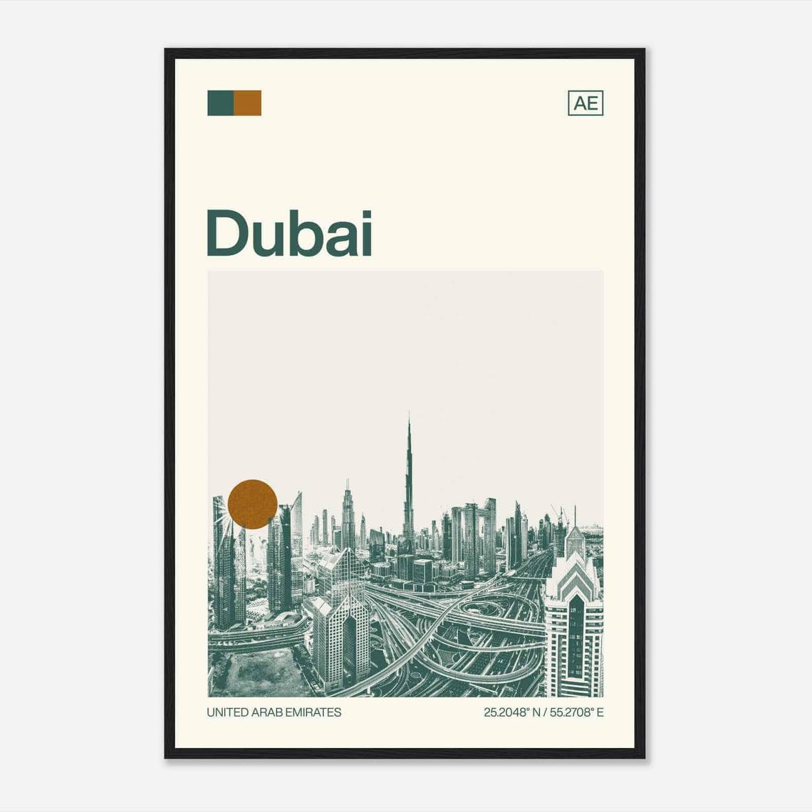 Dubai UAE Burj Khalifa City Skyline Minimalist Travel Art Poster