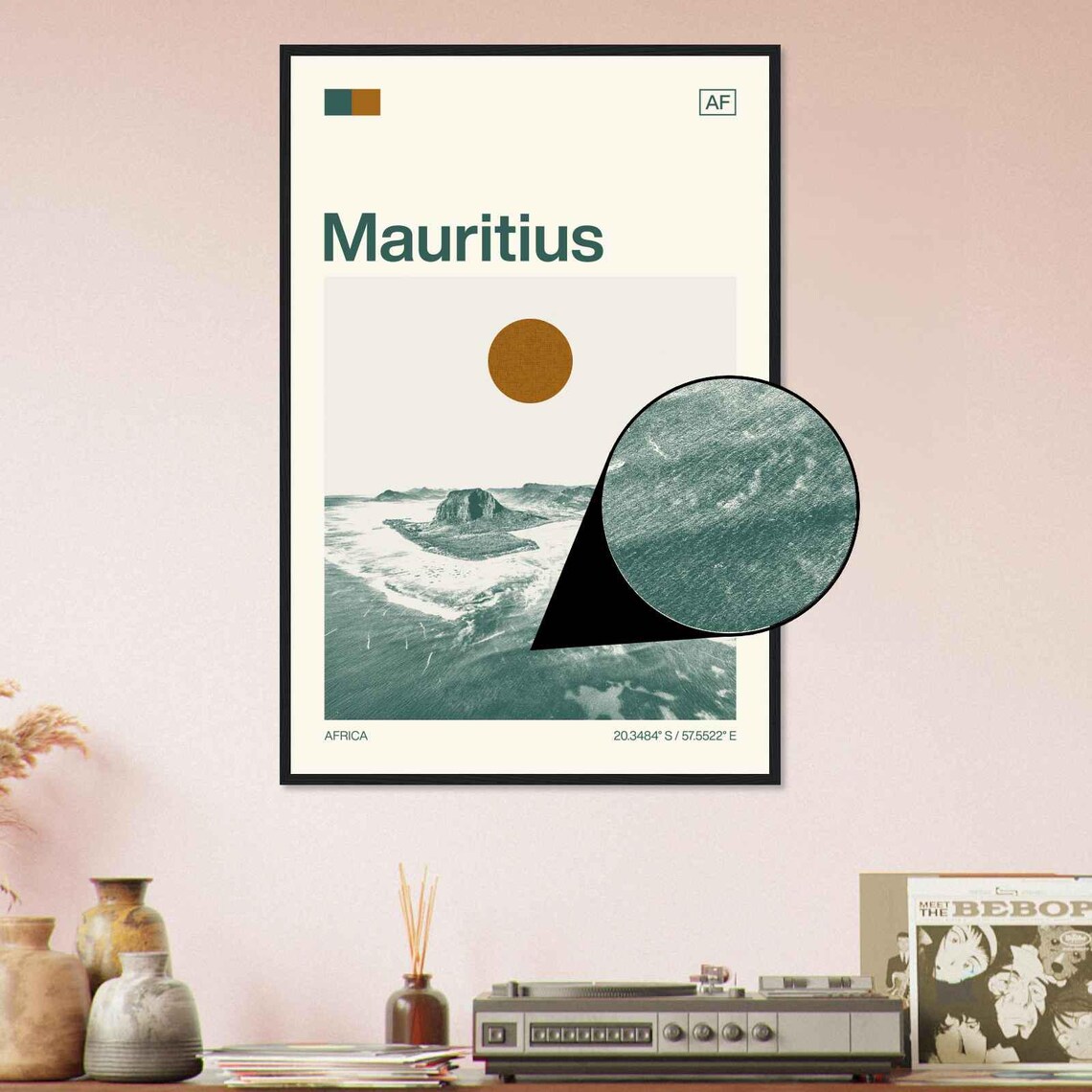 Mauritius Africa Modern Minimalist Island Aerial Ocean Art Poster - Image 4