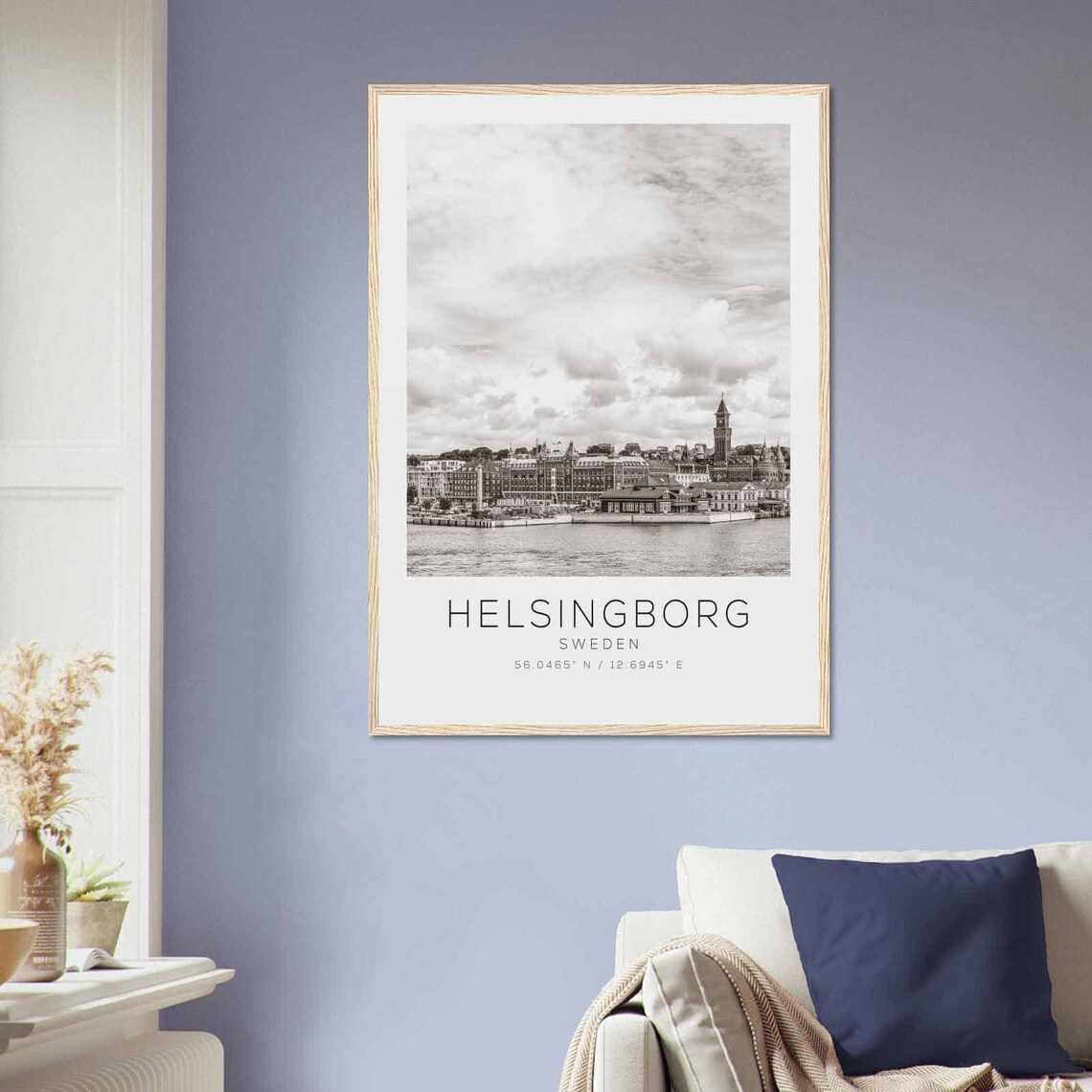 Helsingborg Sweden Black and White Waterfront Harbor City Poster - Image 2