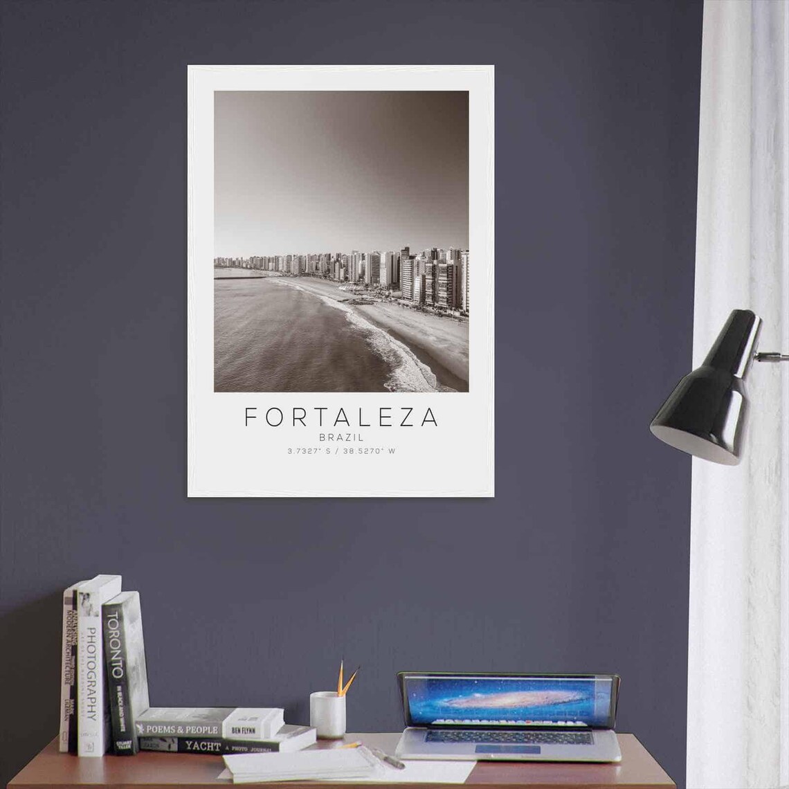 Fortaleza Brazil Beach Skyline Aerial Black and White Travel Poster - Image 3