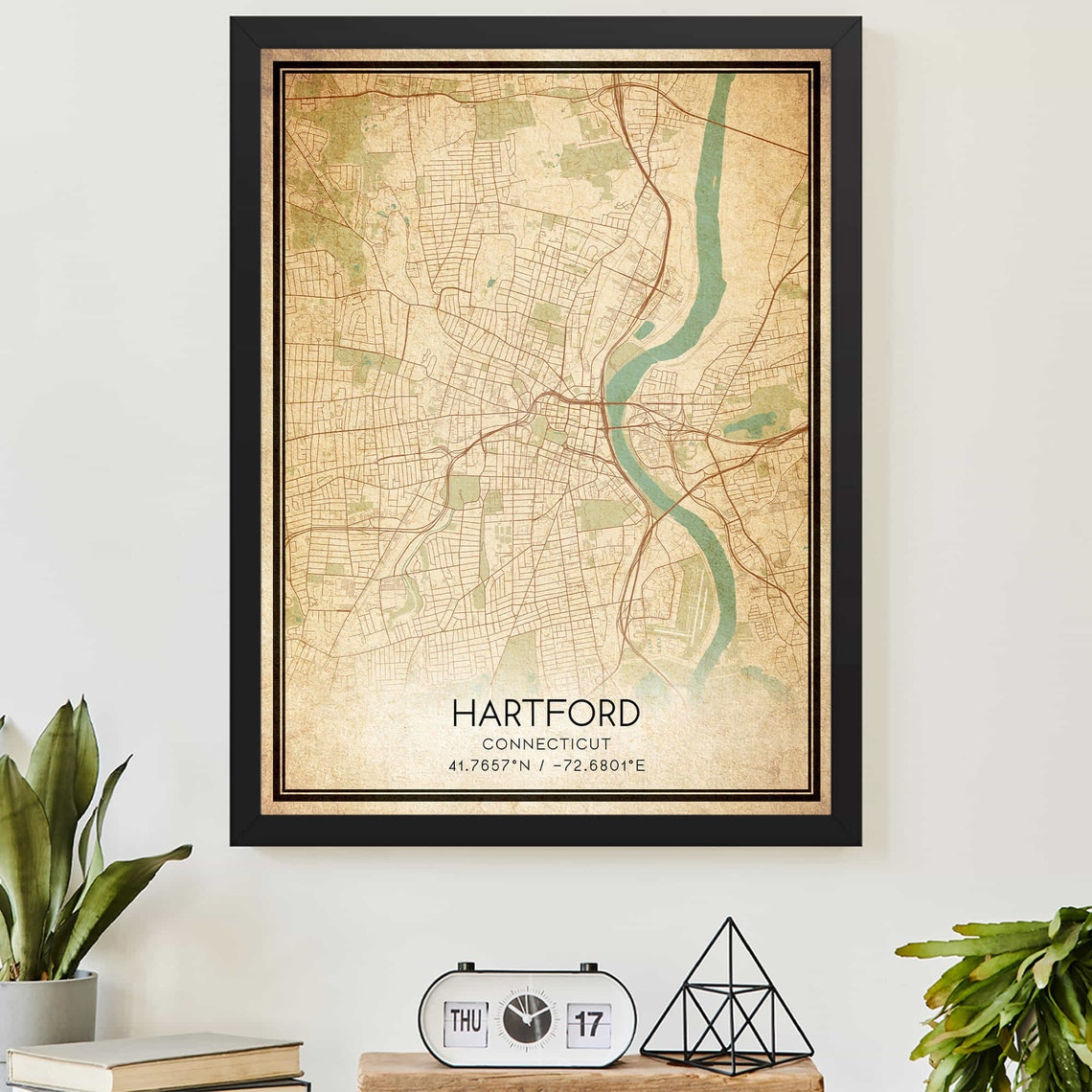 Hartford Connecticut Vintage Map Print Custom Hometown Wall Decor
