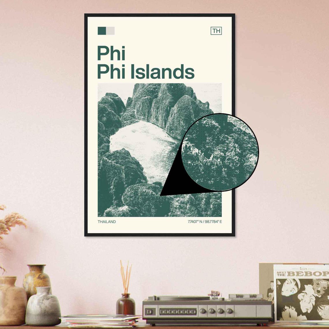 Phi Phi Islands Thailand Lagoon Cliffs Minimalist Travel Poster - Image 4