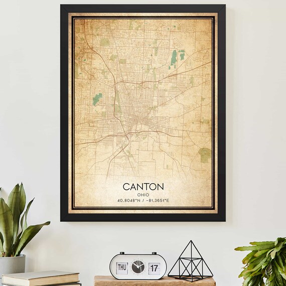 Vintage Canton Ohio City Street Map Coordinates Decorative Poster