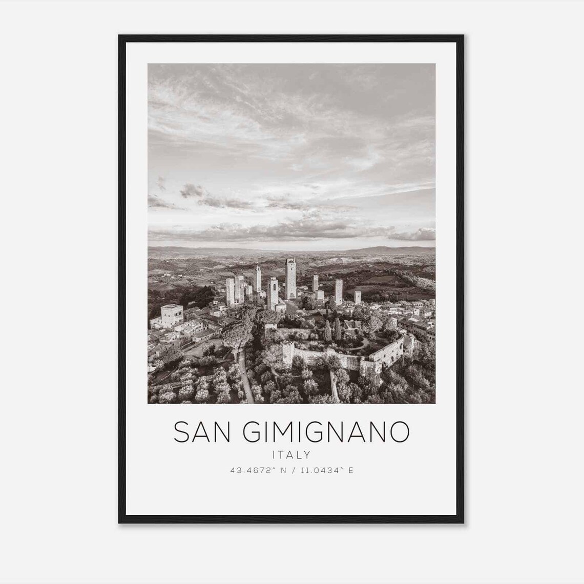 San Gimignano Italy Medieval Towers Aerial Black White Photo Poster