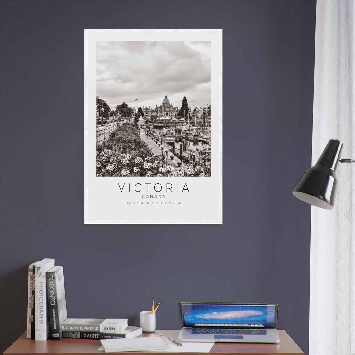 Victoria Canada Inner Harbour Flowers Parliament Black White Poster - Image 3