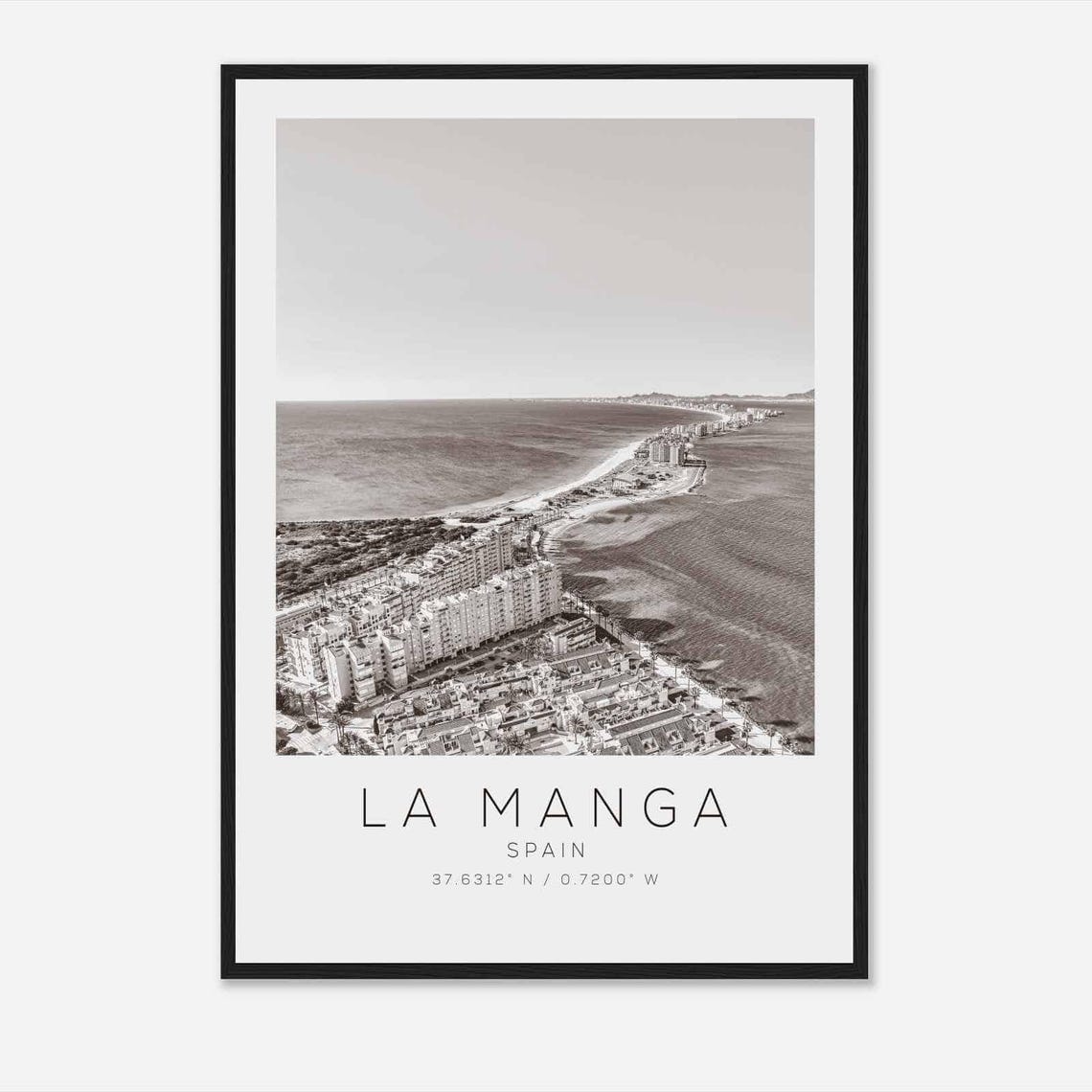 La Manga Spain Black White Aerial Mediterranean Coast Poster