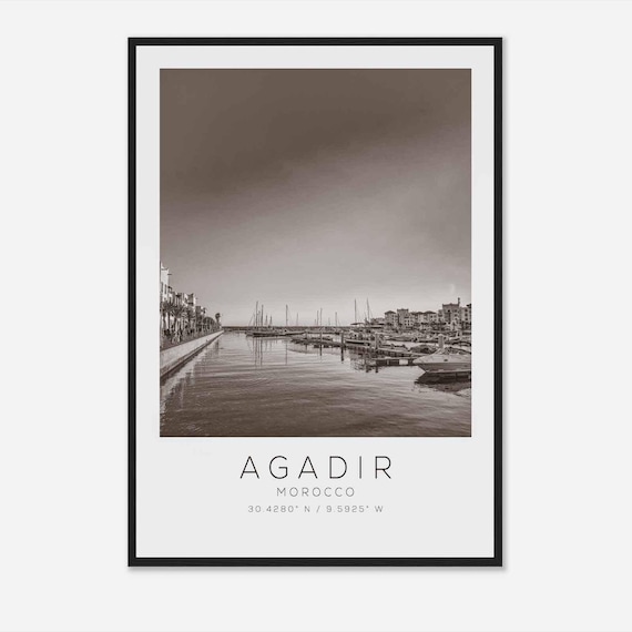 Agadir Morocco Travel Photo Poster Bw Agadir Travel Print Minimalist Travel Poster Print