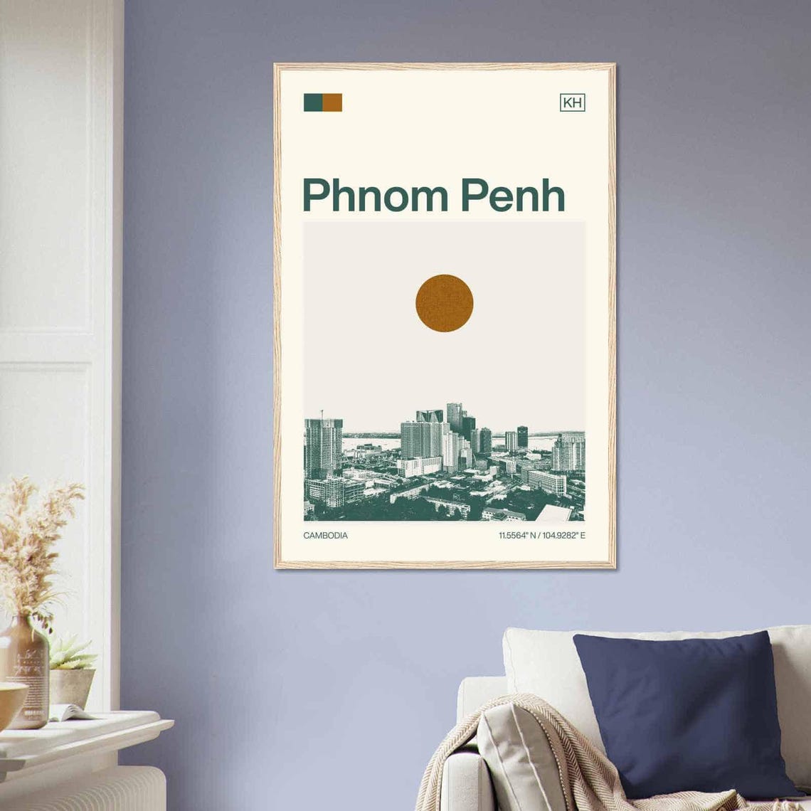 Phnom Penh Cambodia City Skyline Minimalist Duotone Travel Poster - Image 2