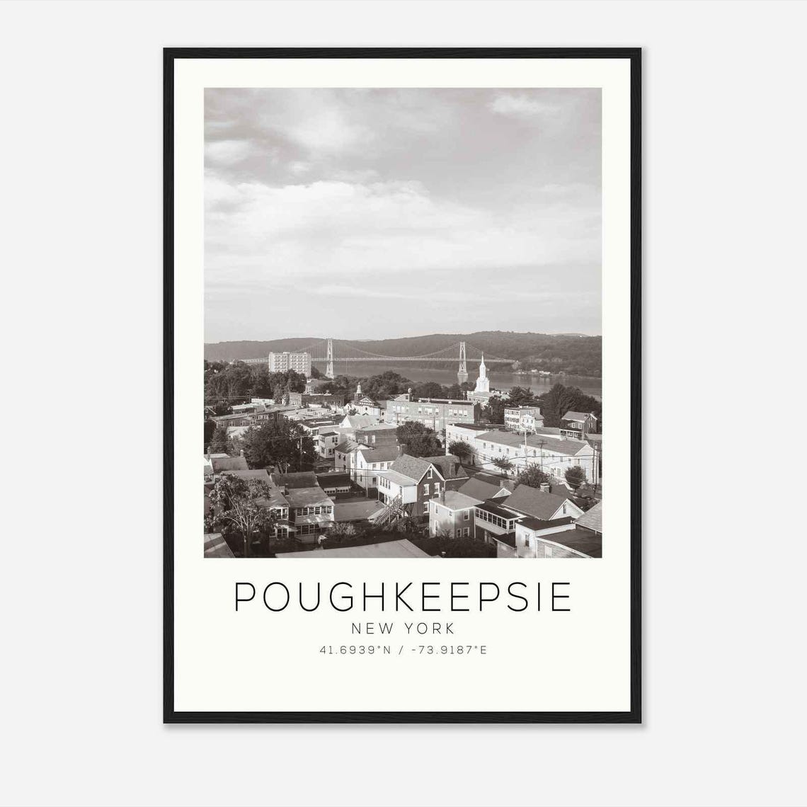 Poughkeepsie New York Monochrome Hudson River Town Photo Poster