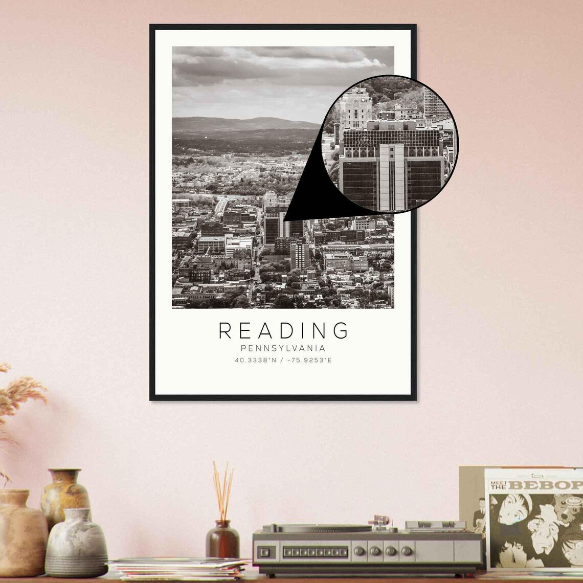 Reading Pennsylvania Aerial Downtown Black and White Photo Poster - Image 4