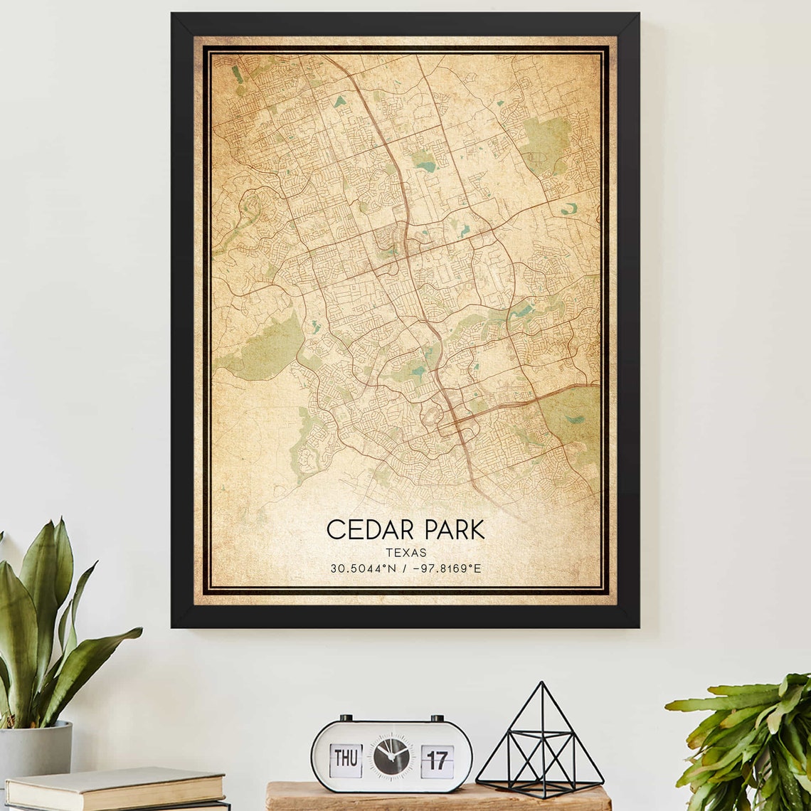 Cedar Park Texas Vintage City Street Map Home Decor Art Poster