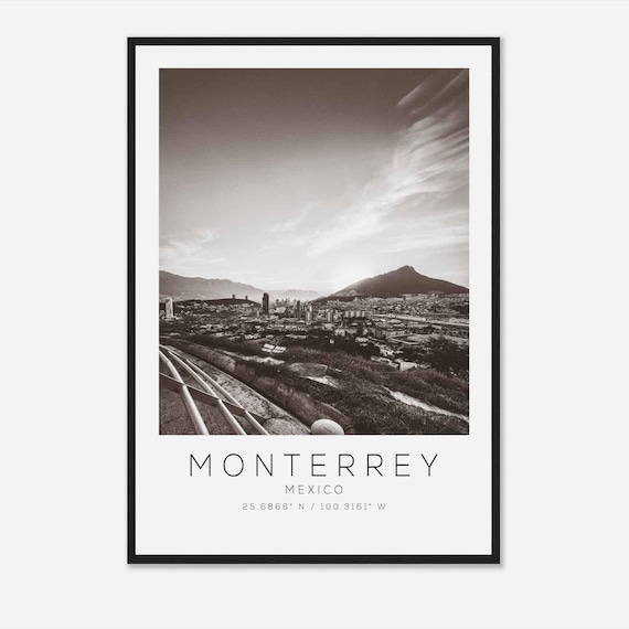 Monterrey Mexico Hillside City View Black and White Photo Poster
