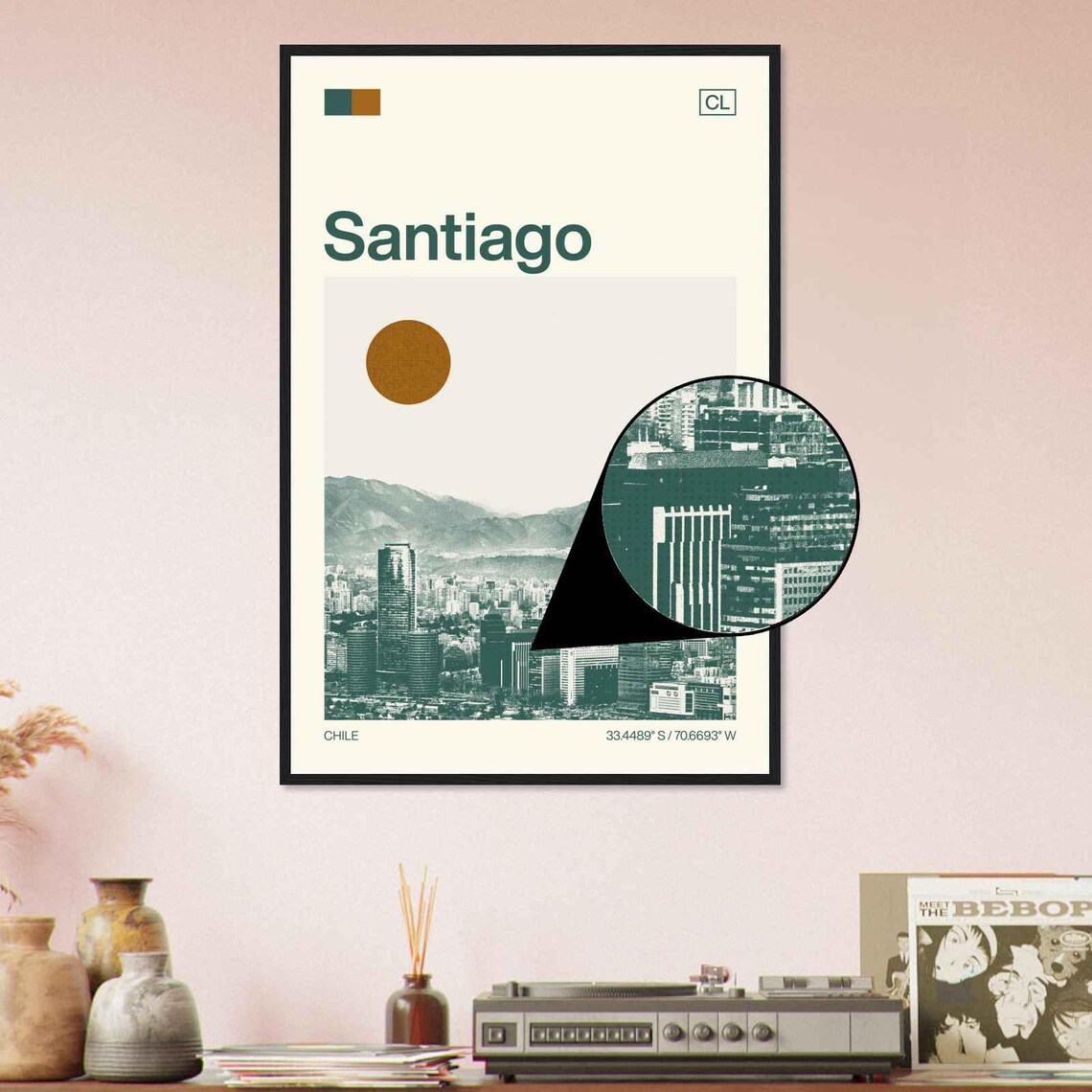 Santiago Chile Minimalist Travel Poster, Monochrome - Image 4