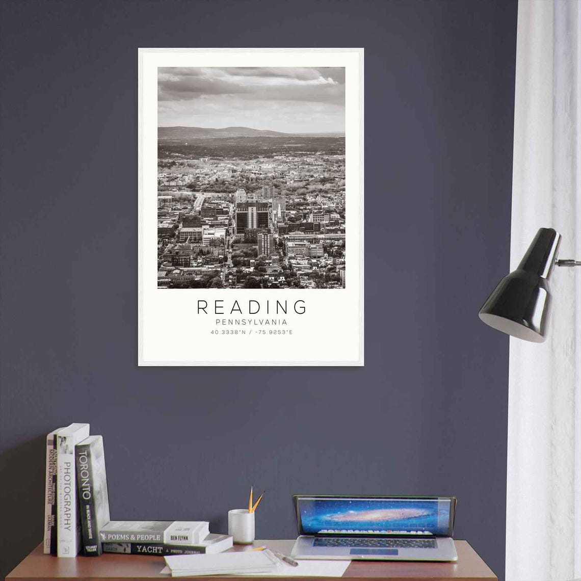 Reading Pennsylvania Aerial Downtown Black and White Photo Poster - Image 3