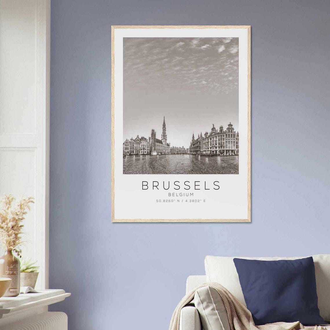 Brussels Belgium Grand Place Cobblestone Square Black White Poster - Image 2