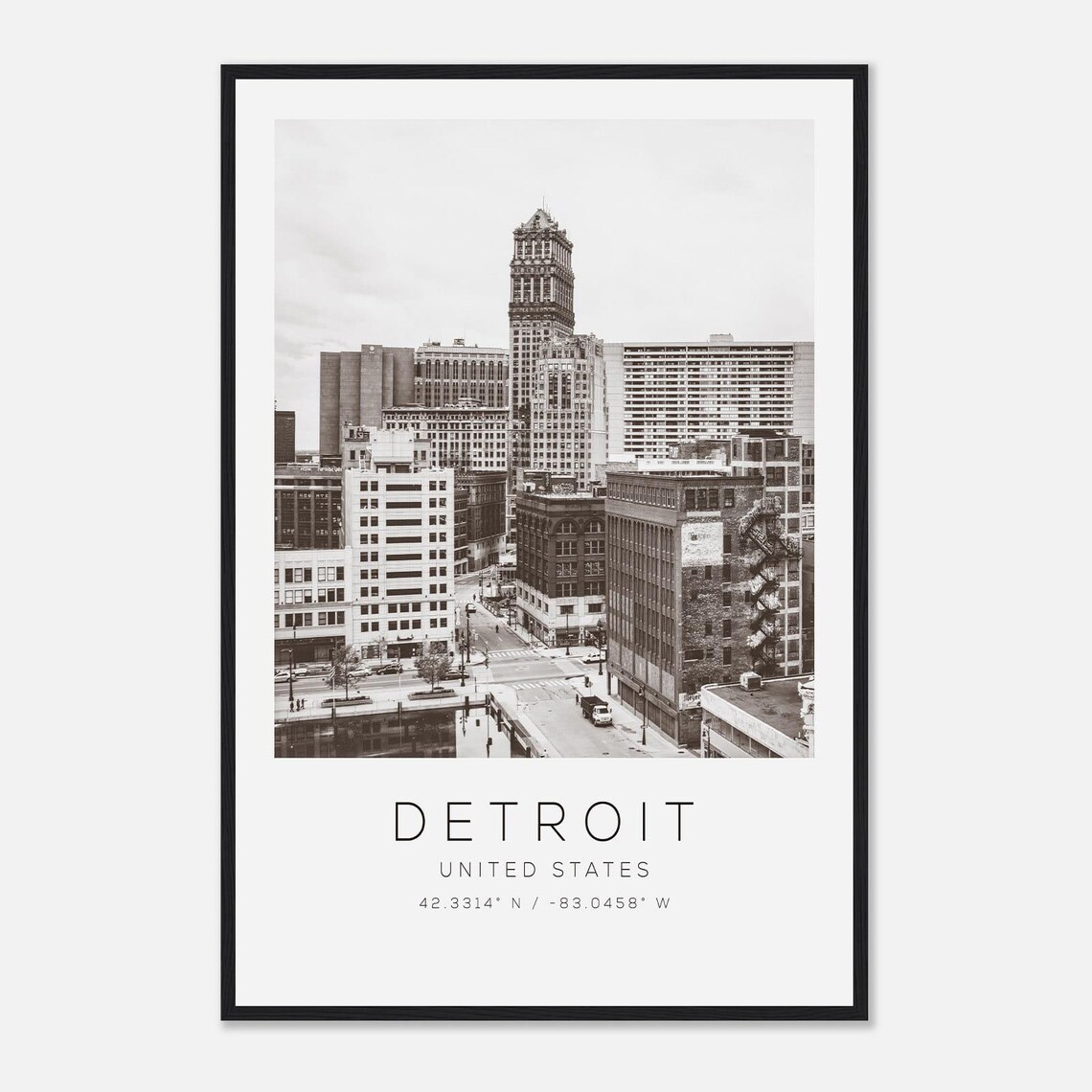 Detroit Travel Photo Poster, Minimalist USA Print