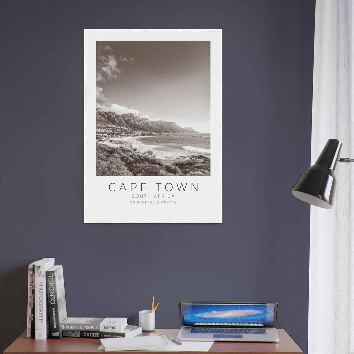 Cape Town South Africa Table Mountain Beach Black and White Poster - Image 3