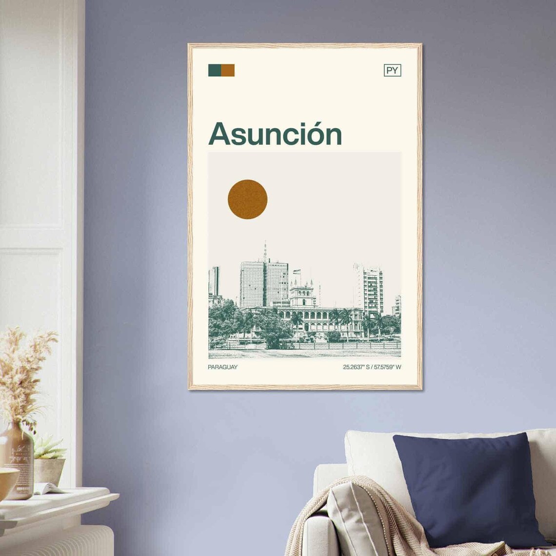 Asuncion Paraguay Historic Downtown Skyline Duotone Art Poster - Image 2