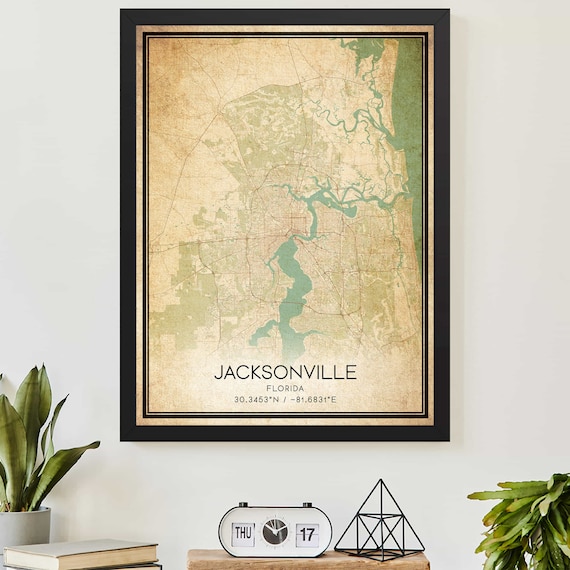 Vintage Jacksonville Florida Street Map Coordinates Art Poster