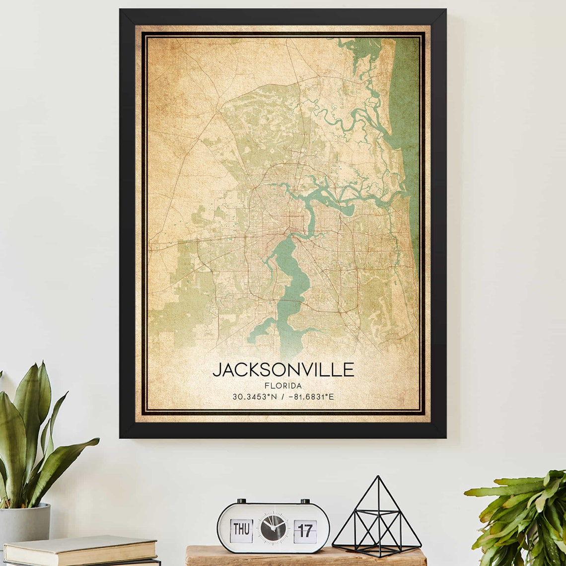 Vintage Jacksonville Florida Street Map Coordinates Art Poster