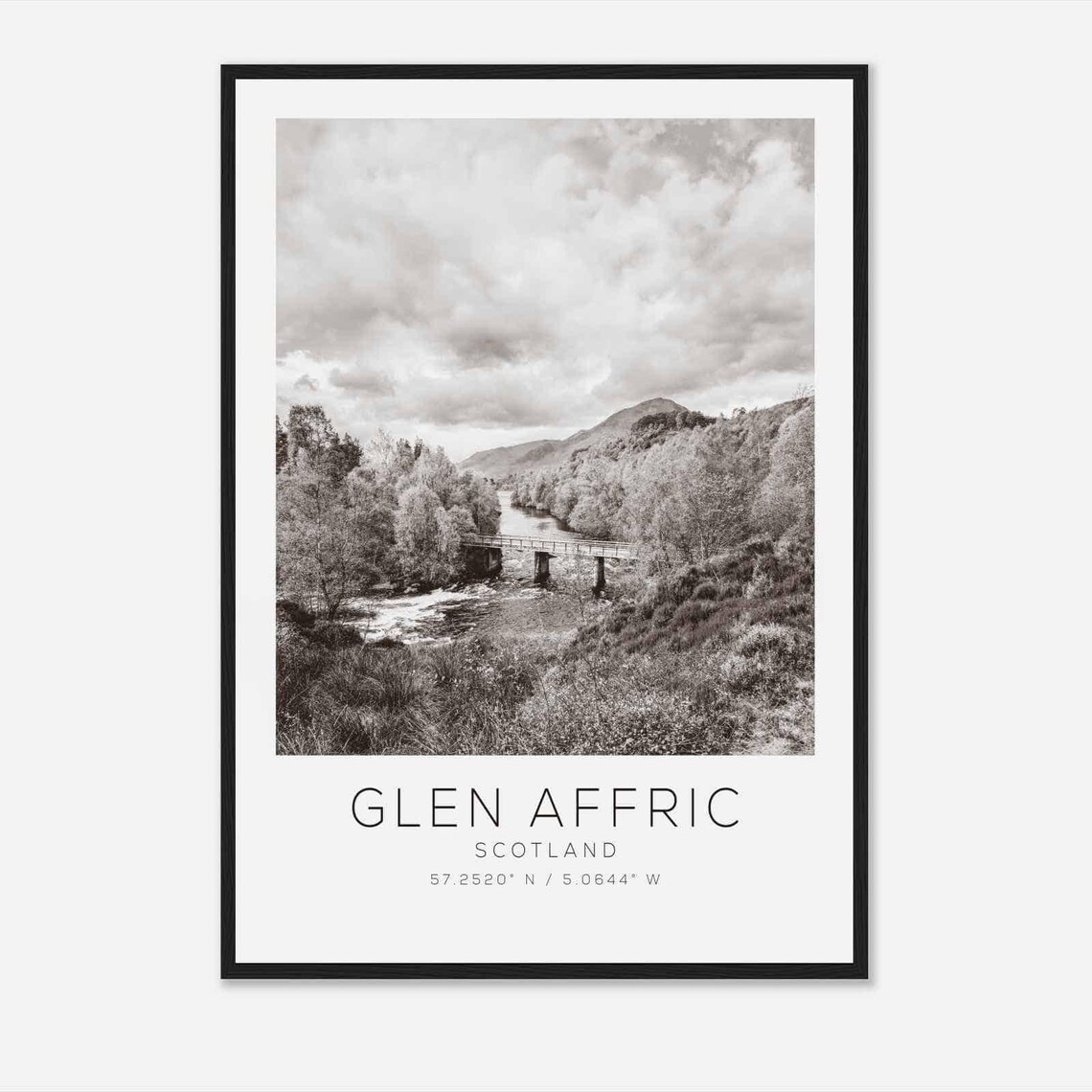 Glen Affric Scotland Black and White Glen River Bridge View Poster