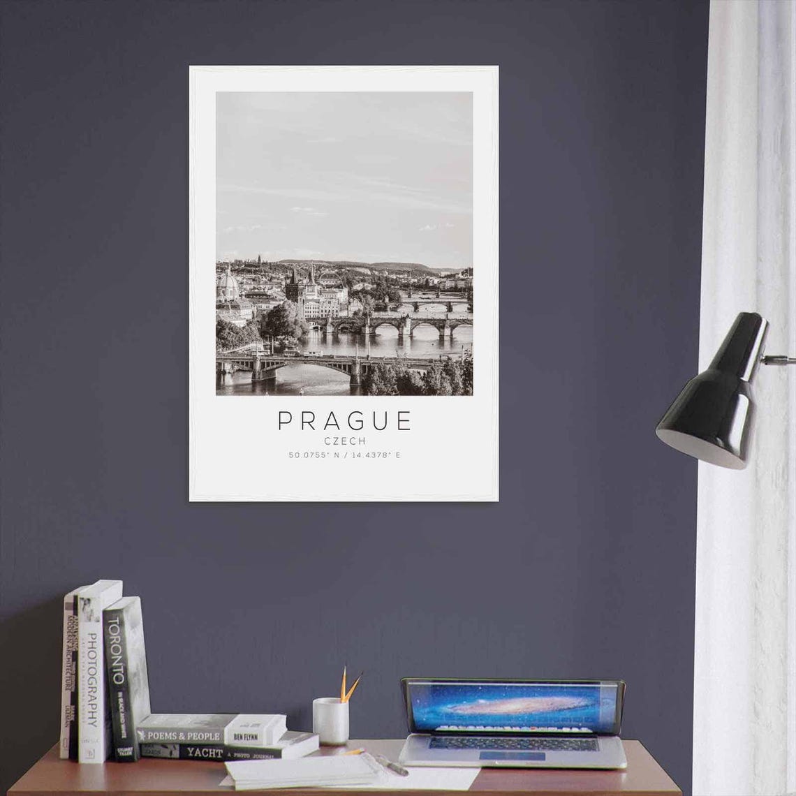 Prague Czech Charles Bridge Vltava River Black and White Poster - Image 3
