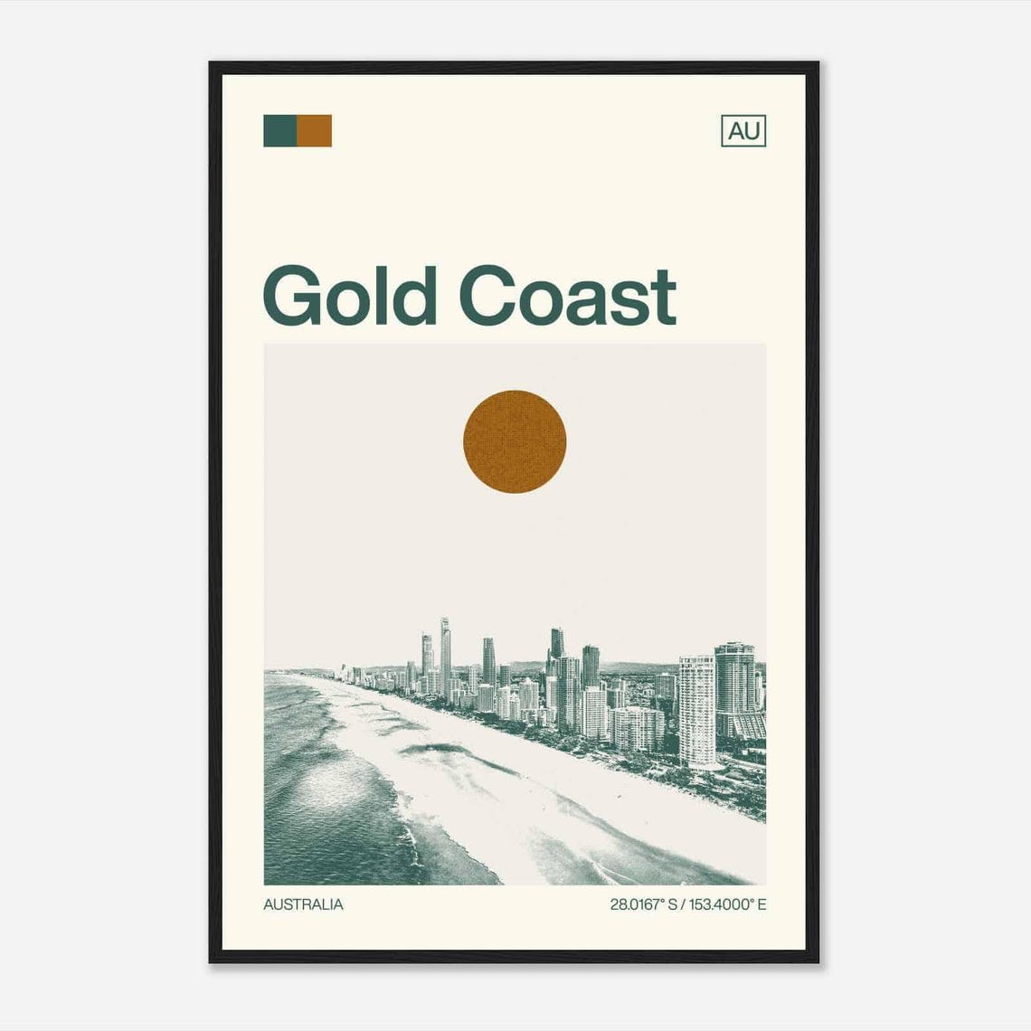 Gold Coast Australia Surf Beach Skyline Minimalist Travel Poster