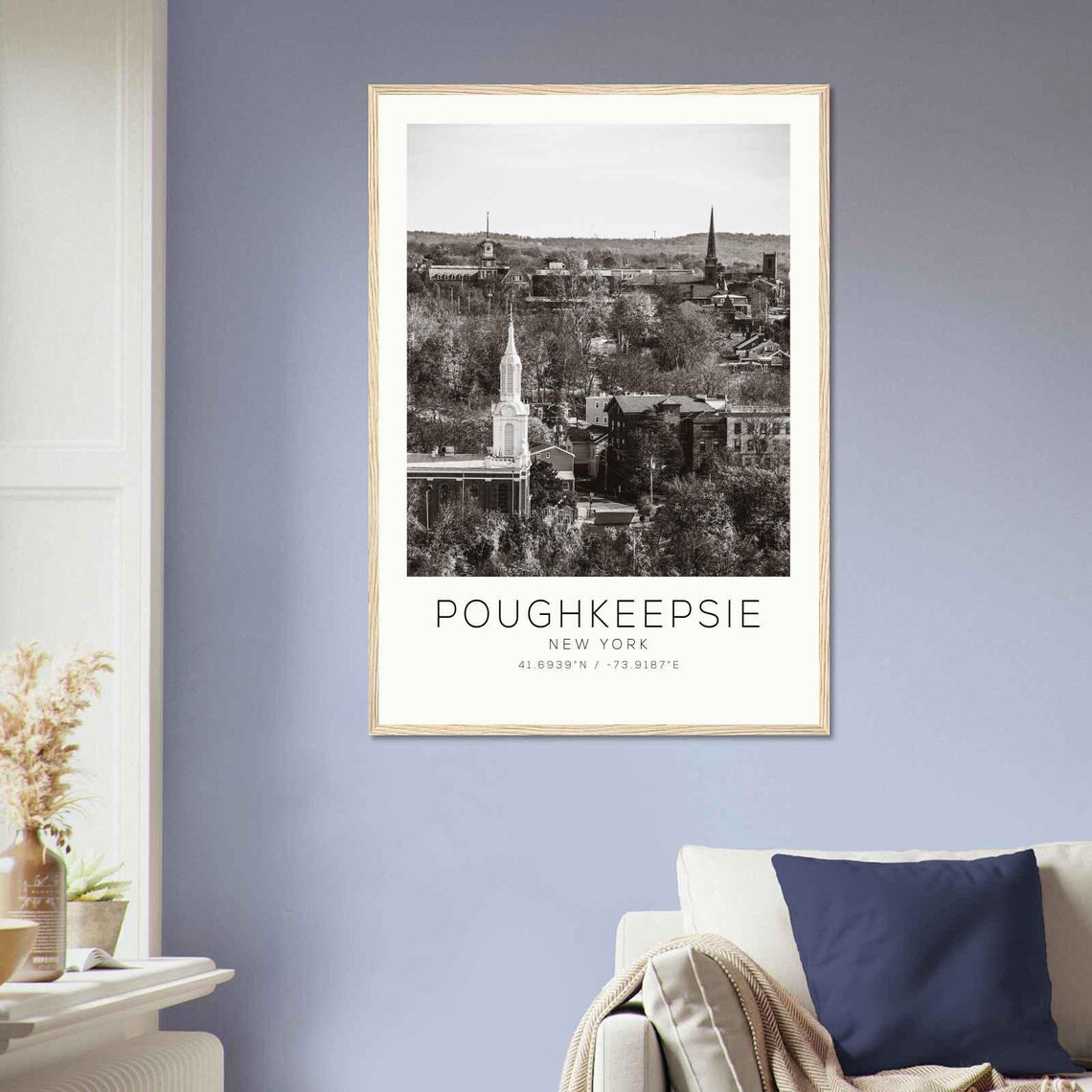 Poughkeepsie New York Hilltop Church Spires Black and White Poster - Image 2