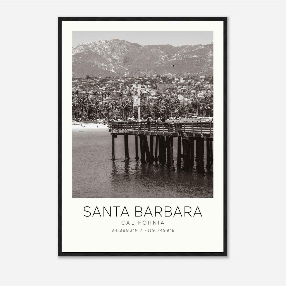 Santa Barbara California Wooden Pier Mountain View Photo Poster