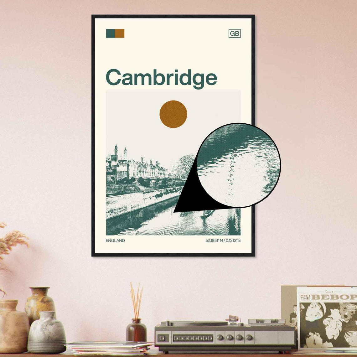 Cambridge England Historic River Cam Punting Duotone View Poster - Image 4